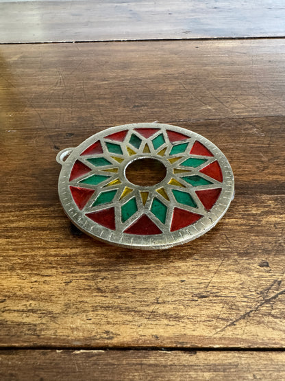 Colourful Metal Trivet with Faux Stained Glass Appearance - Made in Taiwan