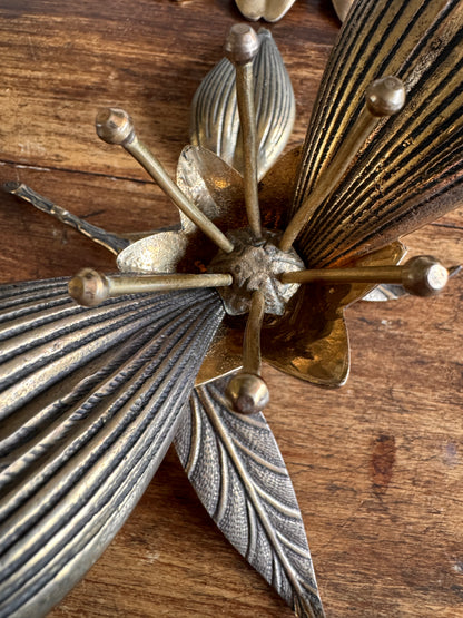 Vintage Brass Large Flower Figurine with Removeable Personal Ashtrays
