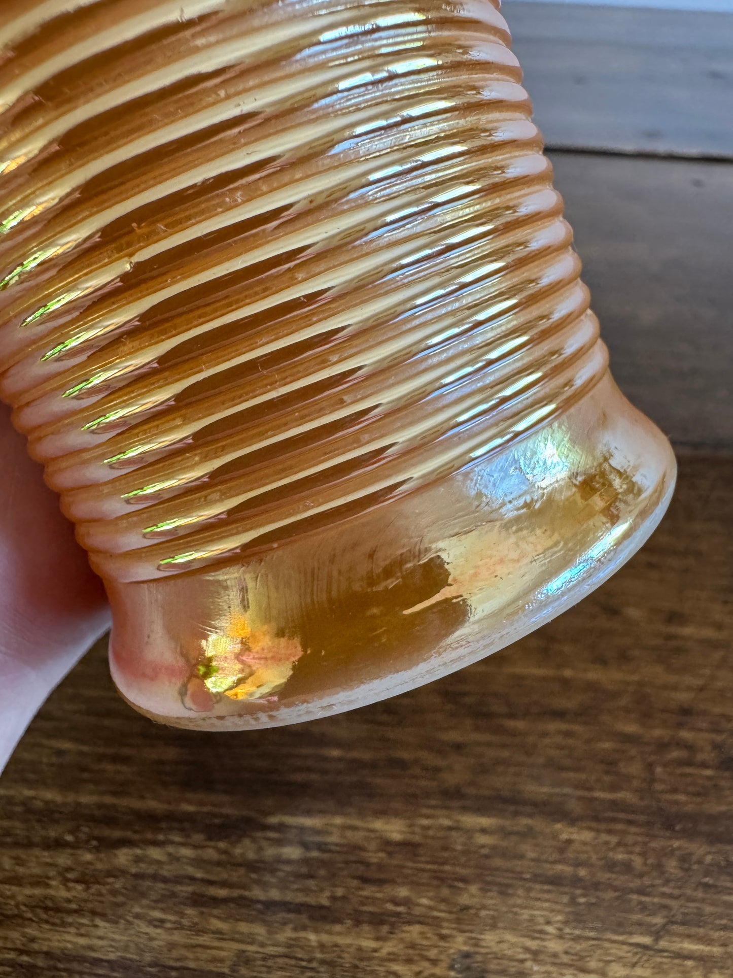 Vintage Orange Lusterware Glass Flower Vase
