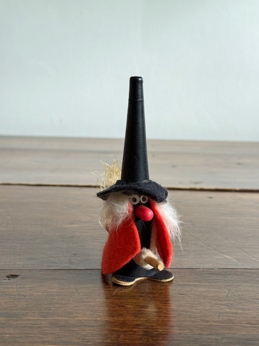 Witch Mini Wood Figurine with Tall Hat and Broom