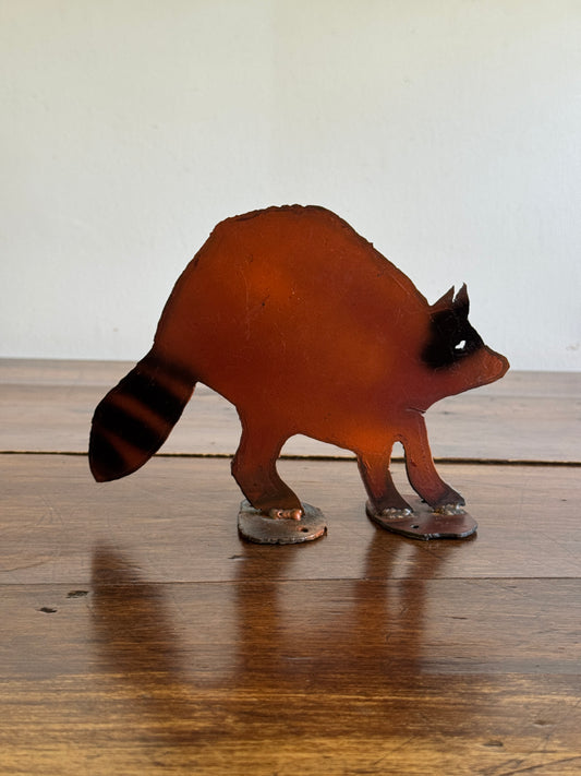Vintage Metal Torch Garden Art - Racoon Art Sculpture