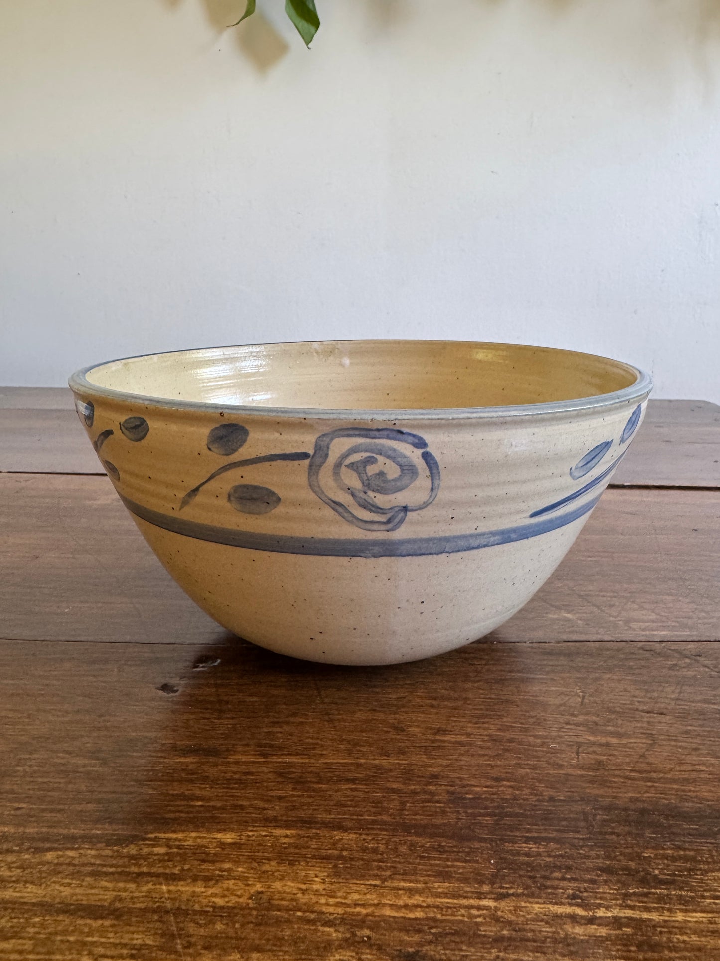 Blue and Cream Pottery Mixing Bowl with Lovely Flower Detailing