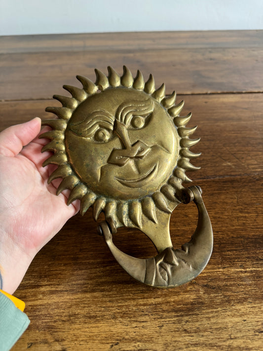 Vintage Celestial Sun and Moon Brass Knocker