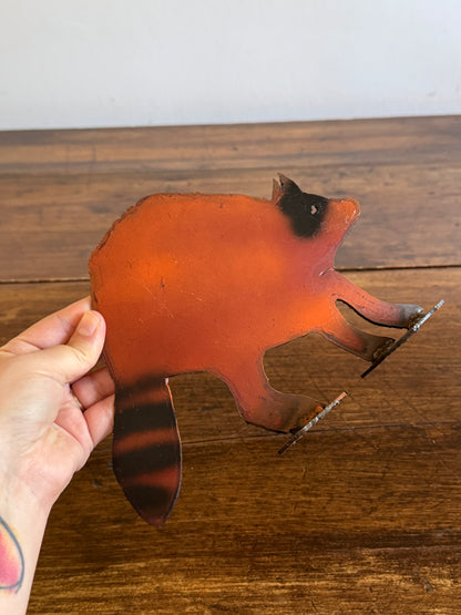 Vintage Metal Torch Garden Art - Racoon Art Sculpture