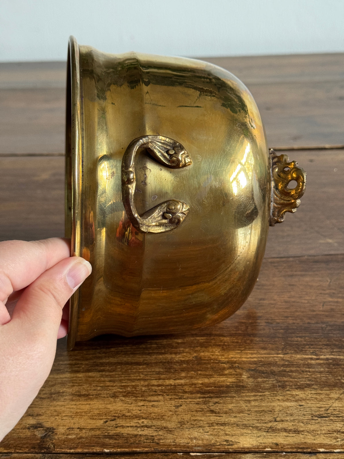 Vinage Brass Plant Pot with Ornate Feet and Handle Details - Made in India