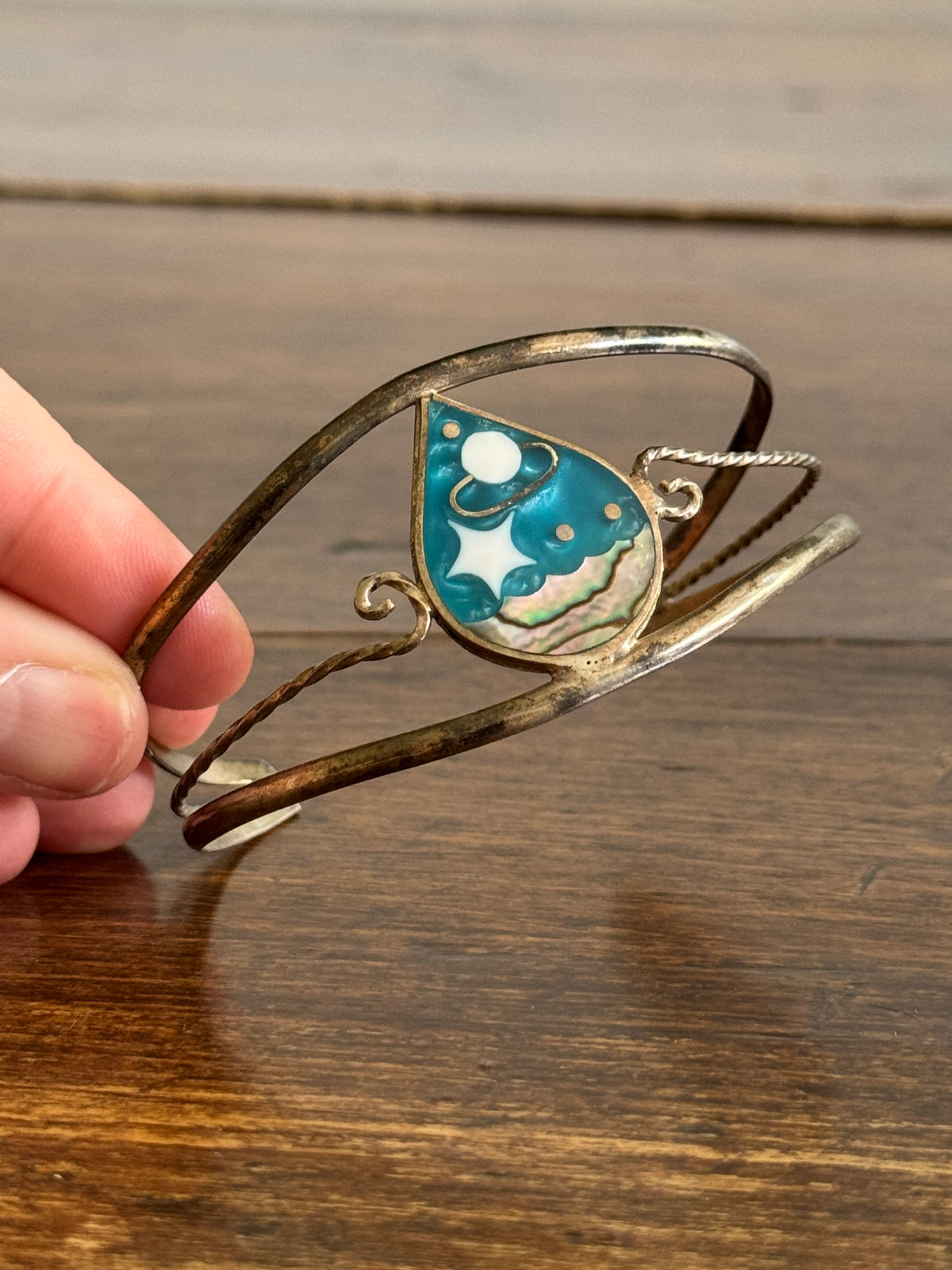 Vintage Alpaca Silver Cuff Bracelet - Inlay Cuff Bracelet - Made in Mexico