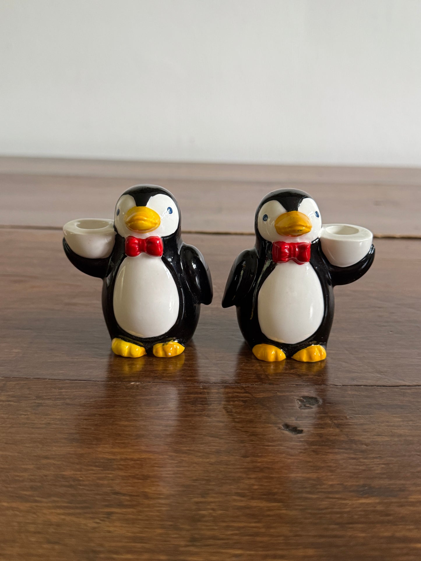 Pick One: Cheeky Holiday Penguin Candle Holders, Pair or Single Style - Made in Korea