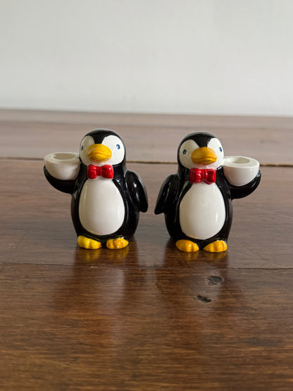 Pick One: Cheeky Holiday Penguin Candle Holders, Pair or Single Style - Made in Korea