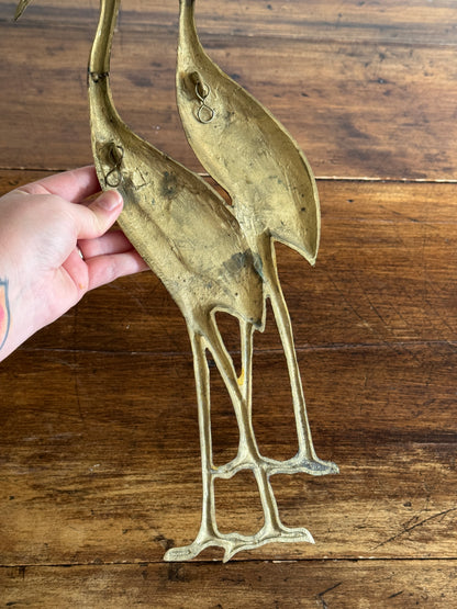 Vintage Brass Mid Century Bird Wall Hanger - Lacquered Brass Crane, Heron, Ibis Birds