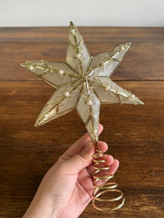 Capiz Shell with Metal Detailing and Faux Pearl Beads Star Tree Topper