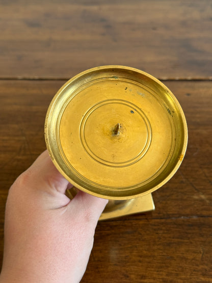 Vintage Brass Candle Pedestal Holder with Spike Platform