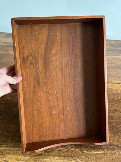 Vintage Wood Letter Tray - Wooden Desk Paper Organizer