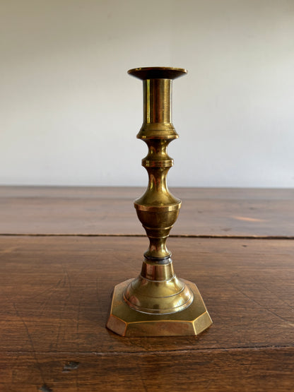 Single Vintage Brass Candle Holder with Ornate Post Design