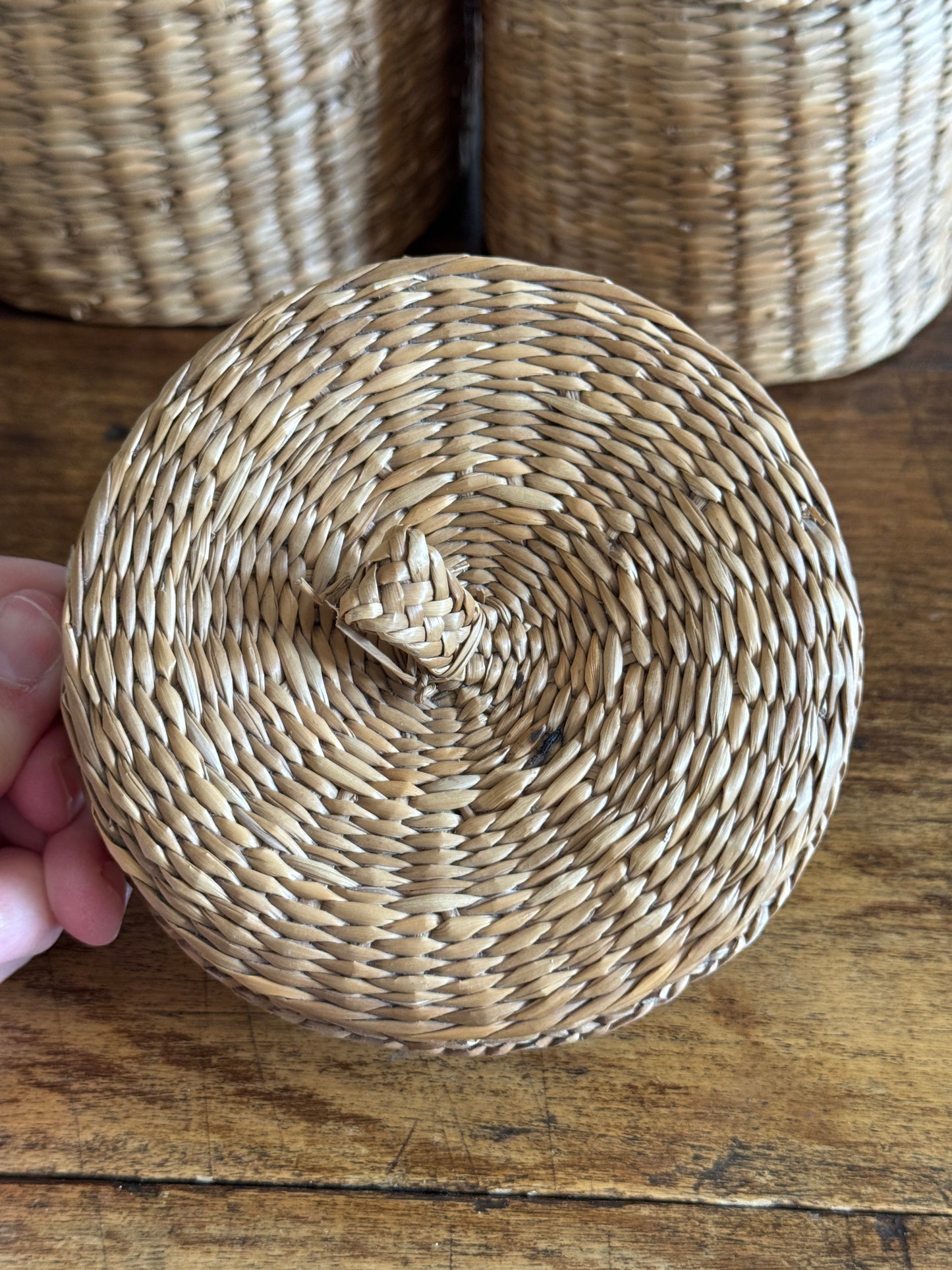 Set of Two Nesting Baskets - Woven Small Storage Baskets with Lids