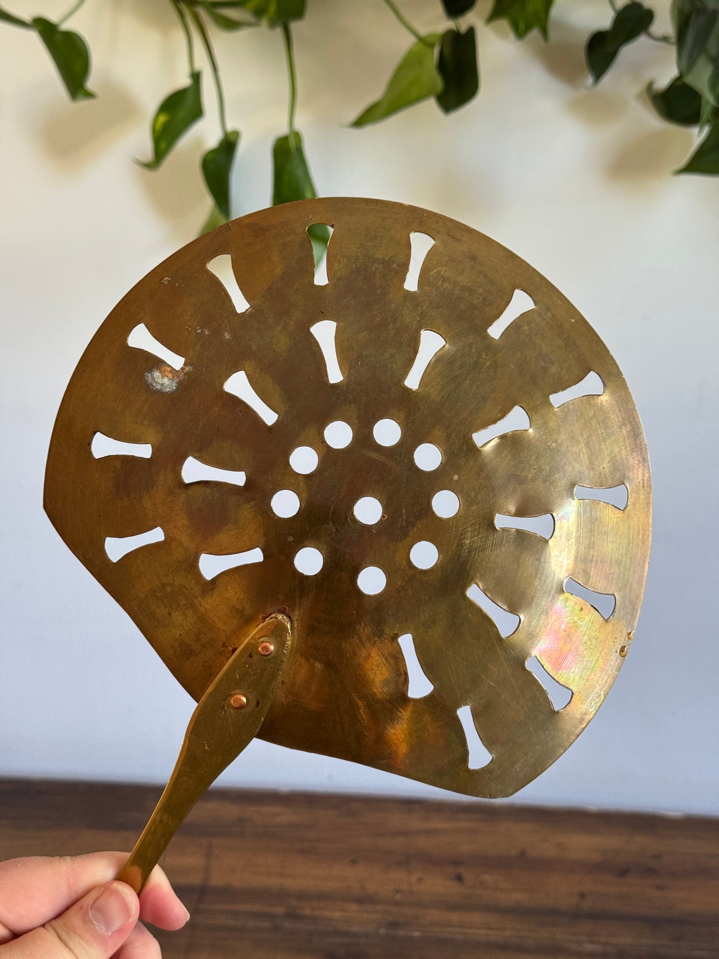 Vintage XL Brass Strainer - Large Wall Hanging Kitchen Utensil