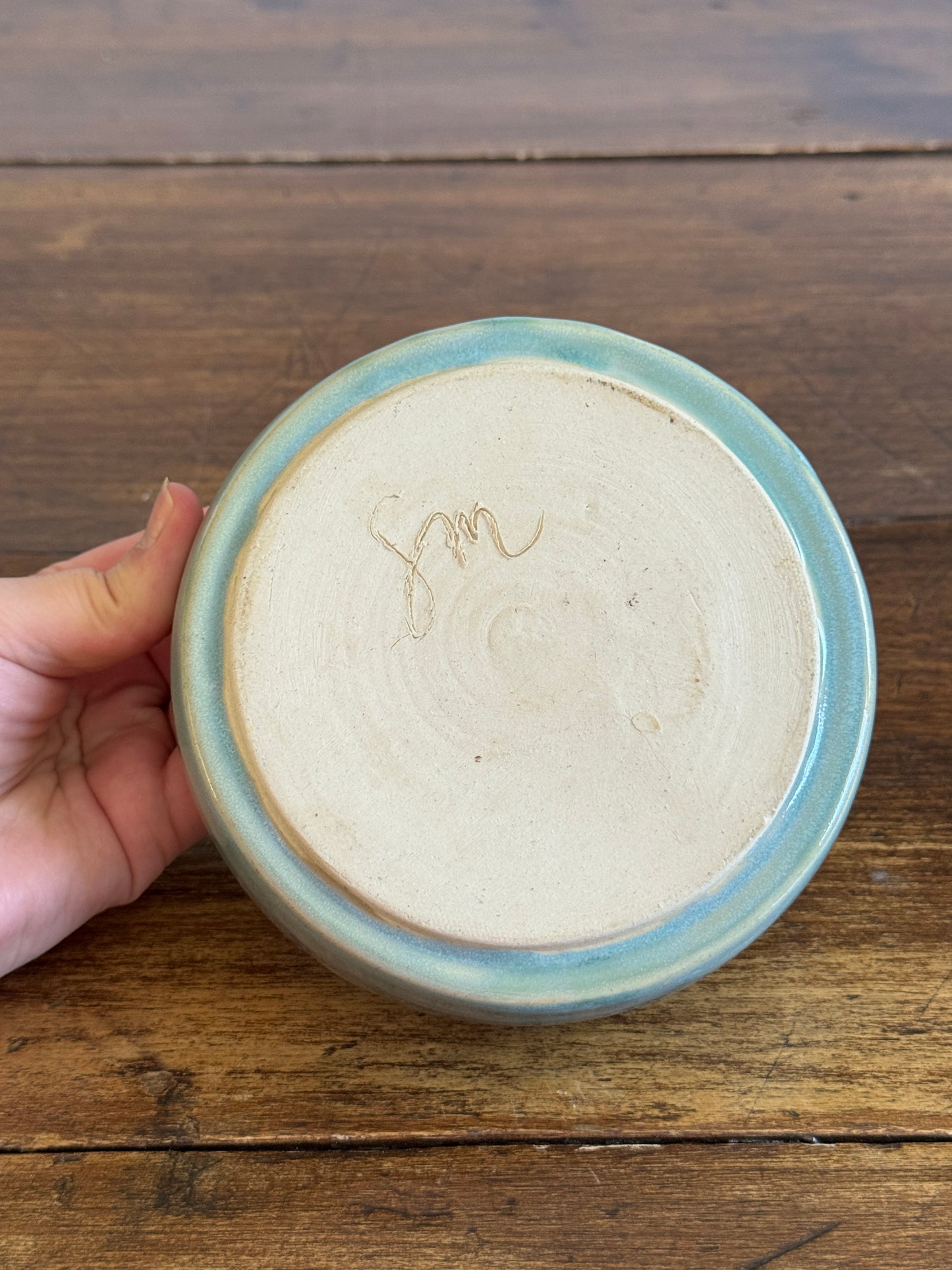 Hand Crafted Heavy Shallow Light Blue/Green Pottery Dish
