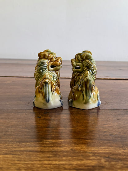 Vintage Foo Dogs Pottery Figurines - Open and Closed Mouths