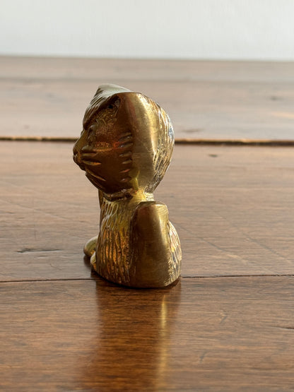 Vintage Brass Cartoon Cat Figurine - Cat with Bow Decor
