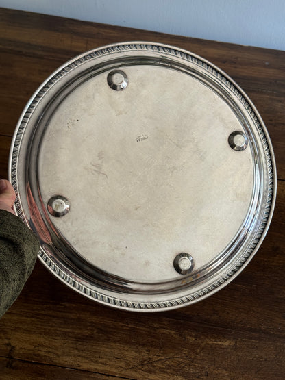 Large Vintage Viking Plate Silver E.P. on Copper Round Tray with Etched Detailing