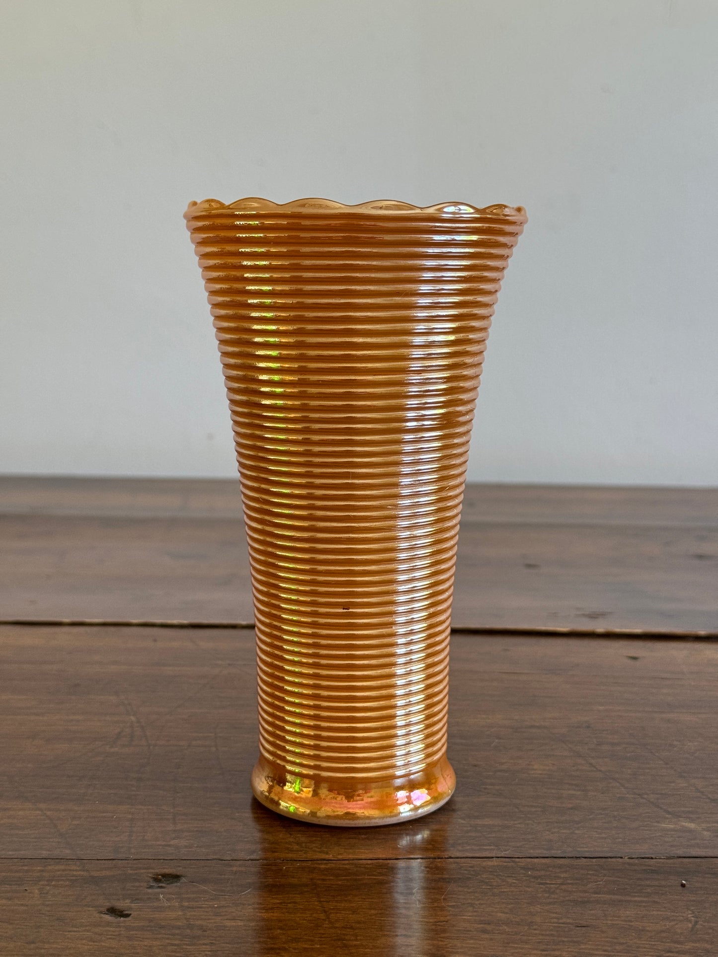 Vintage Orange Lusterware Glass Flower Vase