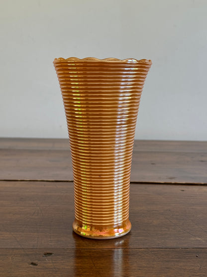 Vintage Orange Lusterware Glass Flower Vase
