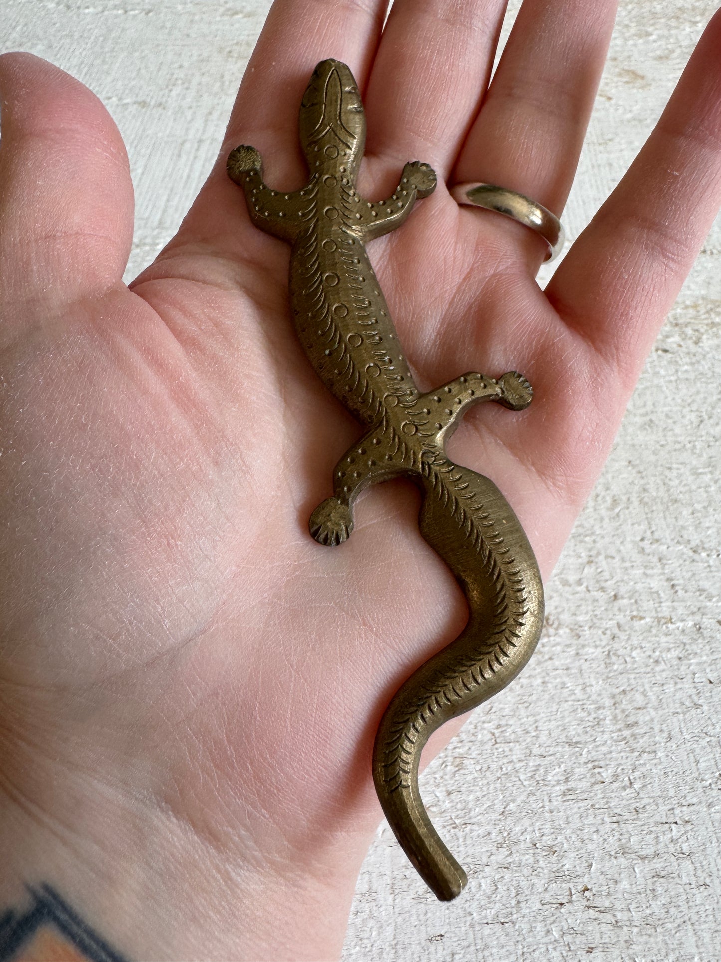 Miniature Flat Brass Lizard Figurine