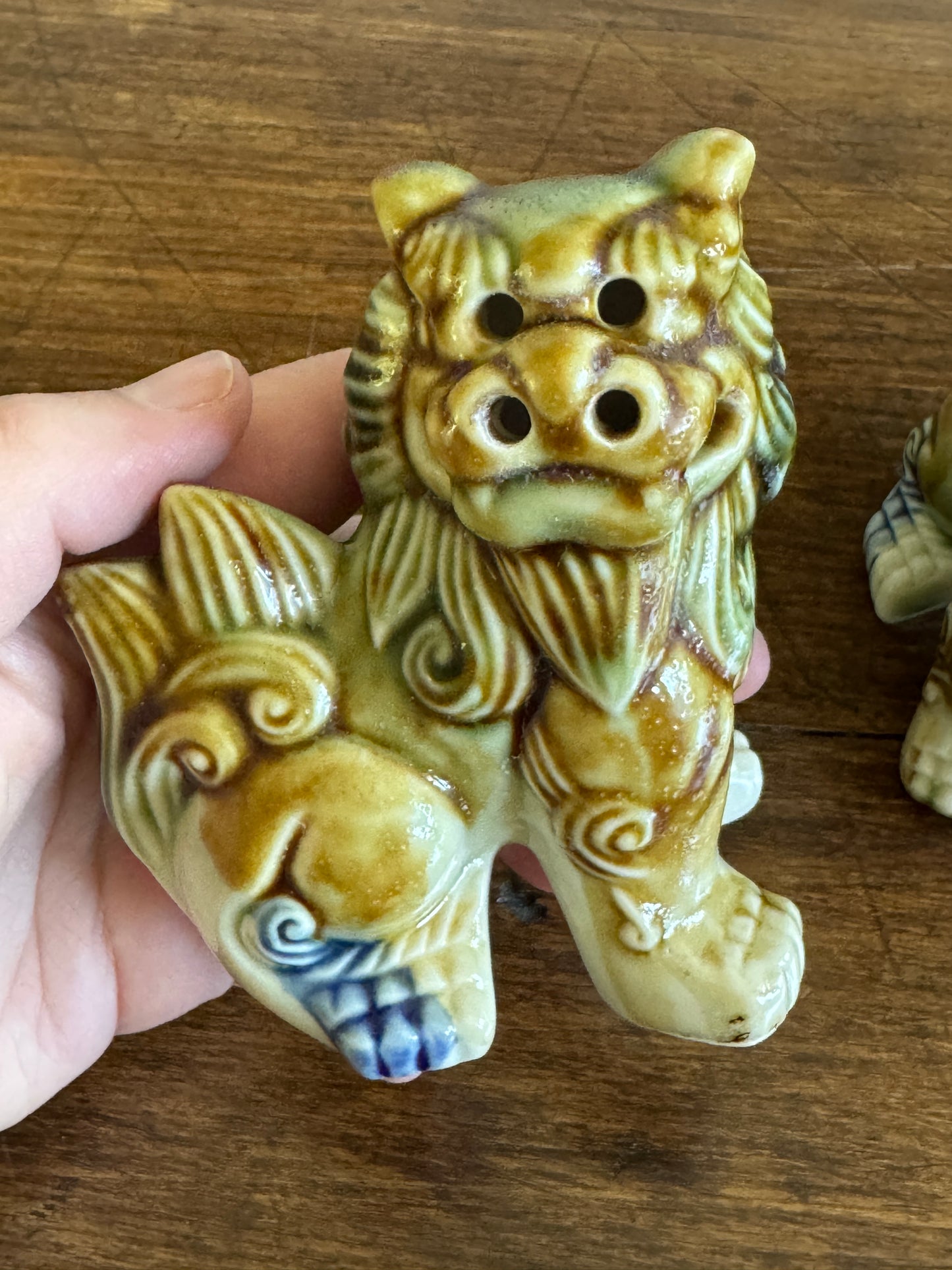 Vintage Foo Dogs Pottery Figurines - Open and Closed Mouths