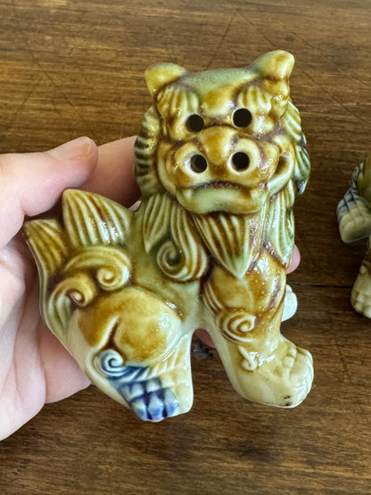 Vintage Foo Dogs Pottery Figurines - Open and Closed Mouths