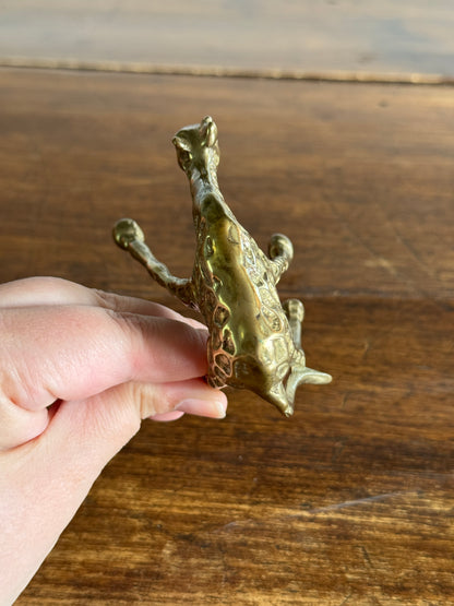Small Brass Giraffe Figurine - Vintage Brass Grazing Giraffe