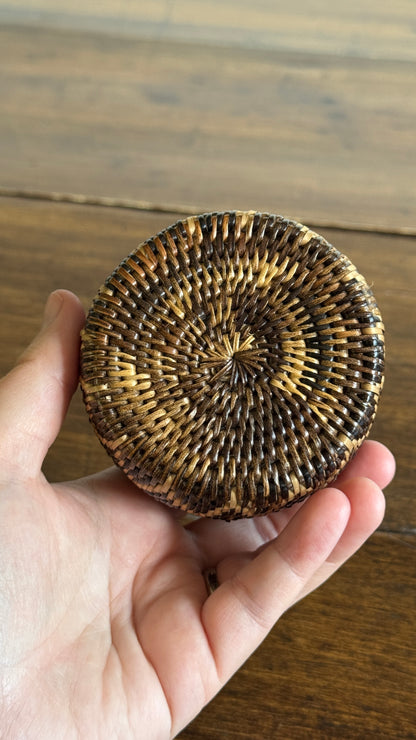 Miniature Woven Basket with Star Design and Neutral Colouring