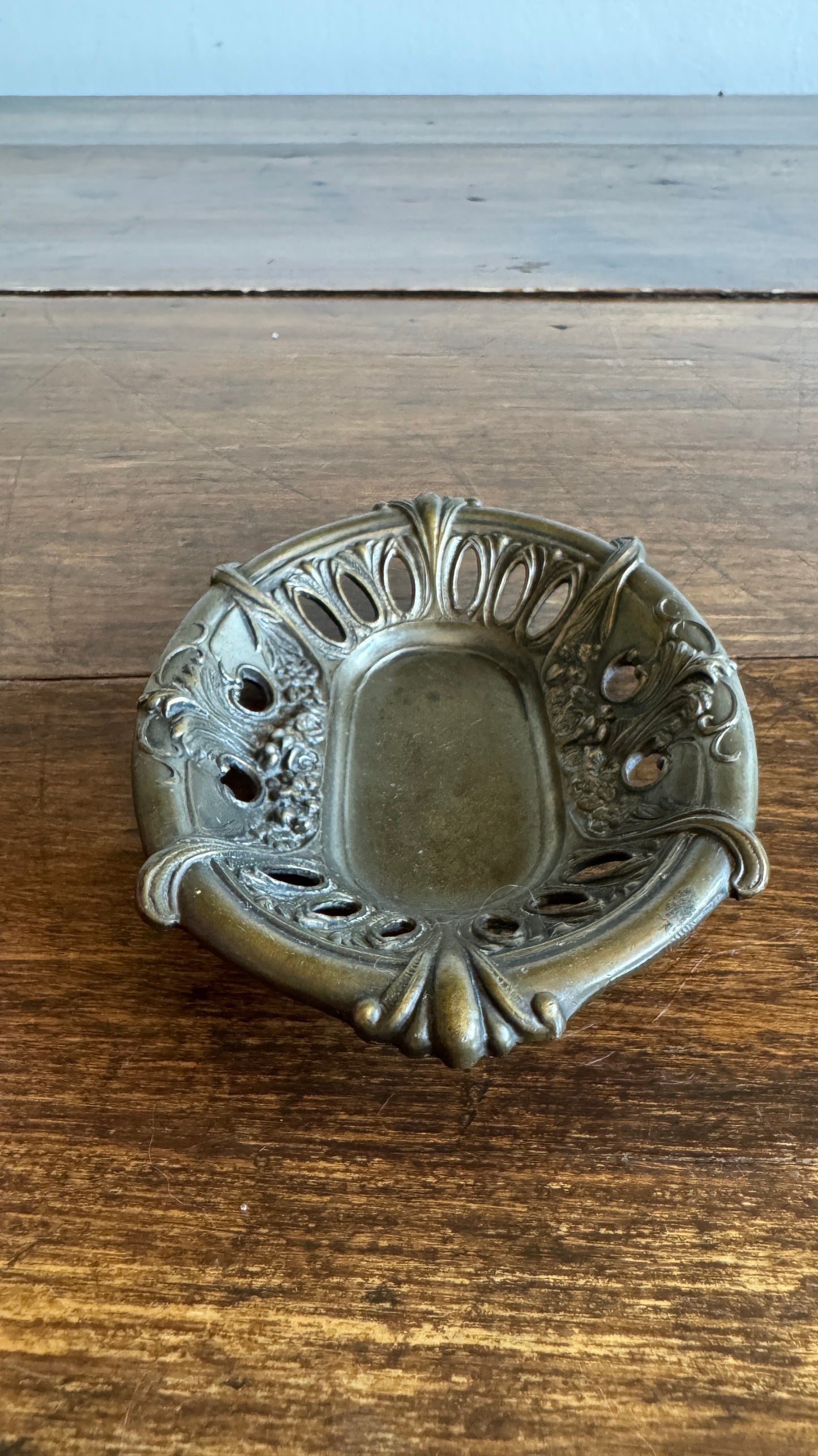Vintage Embossed Metal Art Nouveau Dish with Ornate Detailing