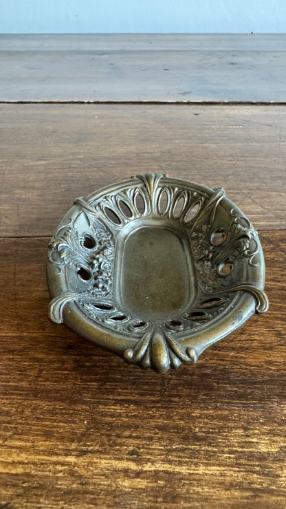 Vintage Embossed Metal Art Nouveau Dish with Ornate Detailing