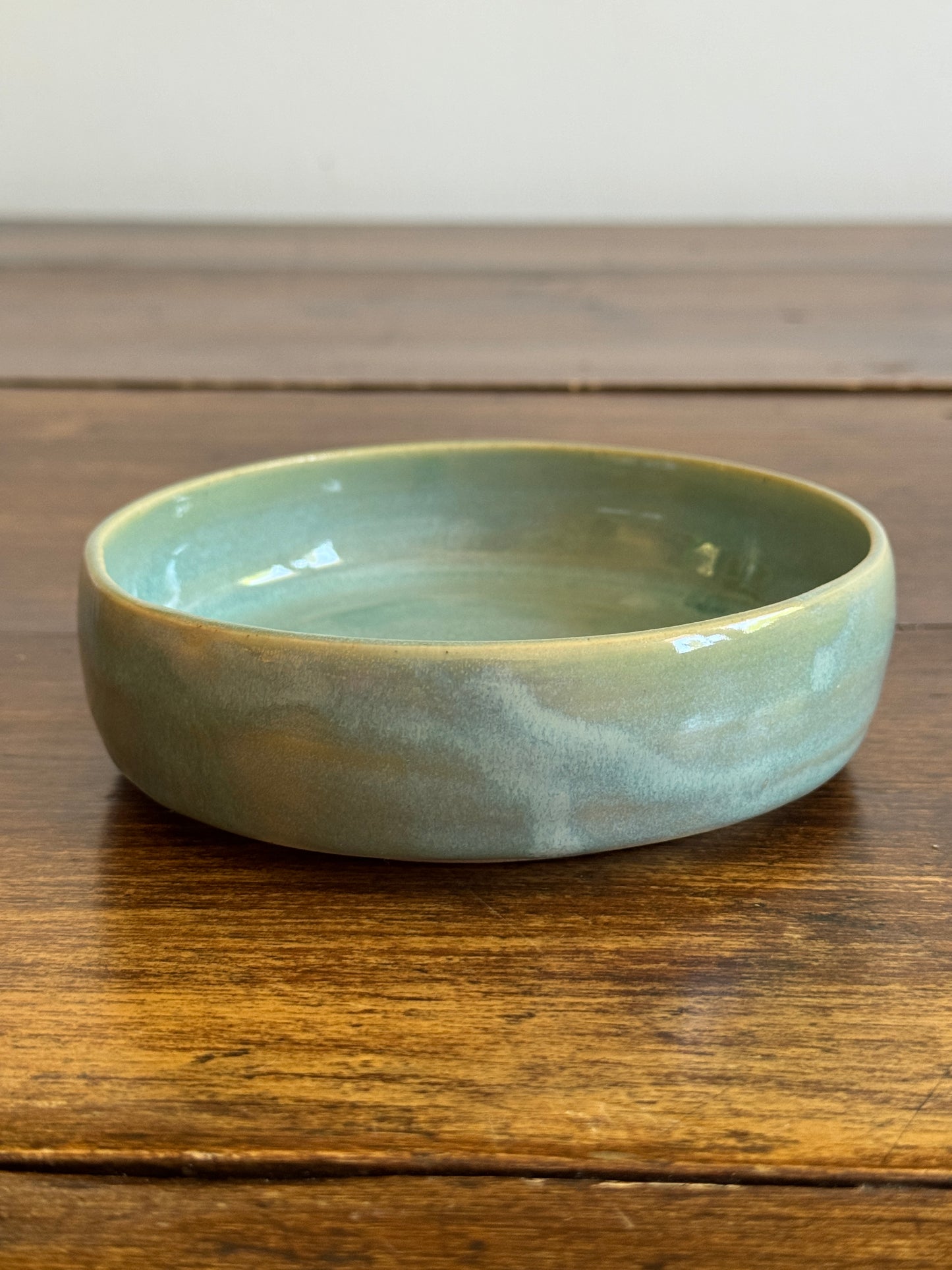 Hand Crafted Heavy Shallow Light Blue/Green Pottery Dish