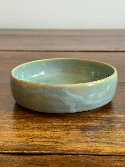 Hand Crafted Heavy Shallow Light Blue/Green Pottery Dish