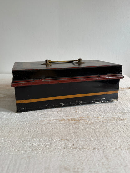 Vintage English Metal Cash Box - Storage Box with Lid - Made in England