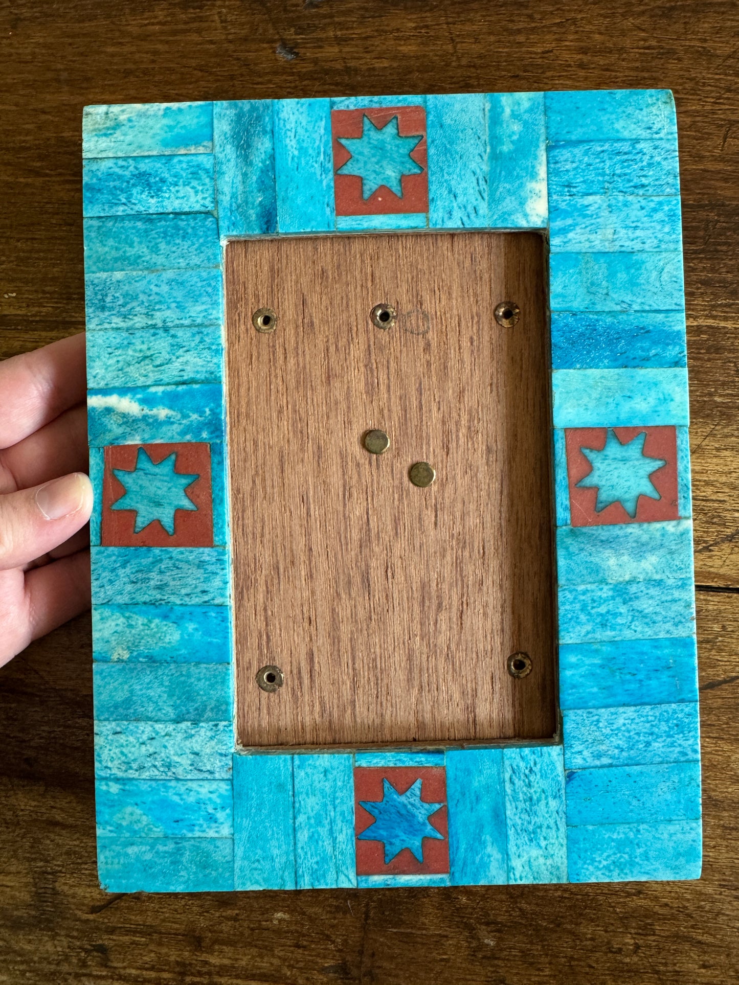 PICK ONE Pink or Blue Inlay Bone on Wood 4x6 Photo Frame