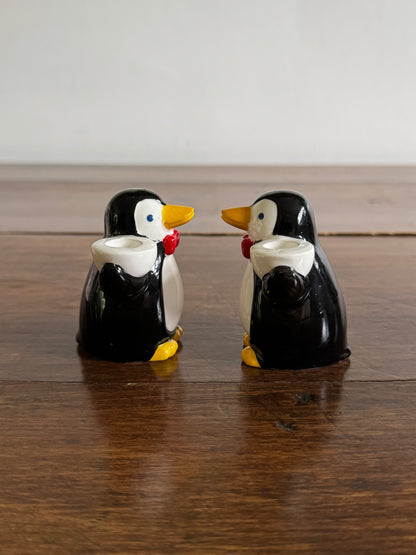 Pick One: Cheeky Holiday Penguin Candle Holders, Pair or Single Style - Made in Korea