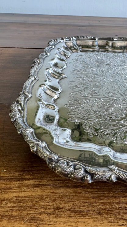 Large Square Silver Plated over Copper Serving Tray Old English Reproductions- Made in Canada