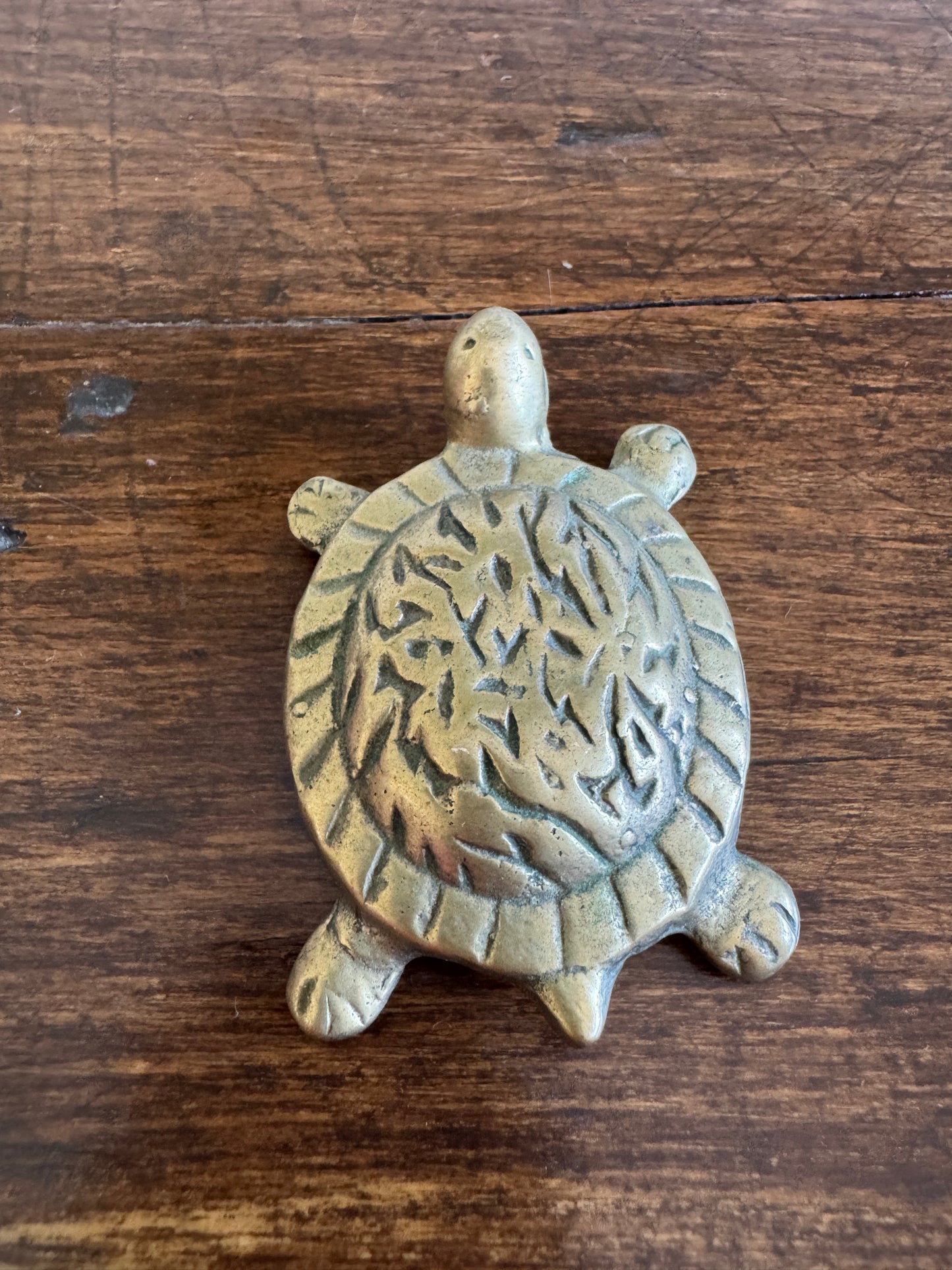 Vintage Small Brass Flat Turtle Figurine