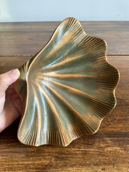 Pottery Shell Shaped Bowl with Faux Metal/Patina Finish - Made in Mexico