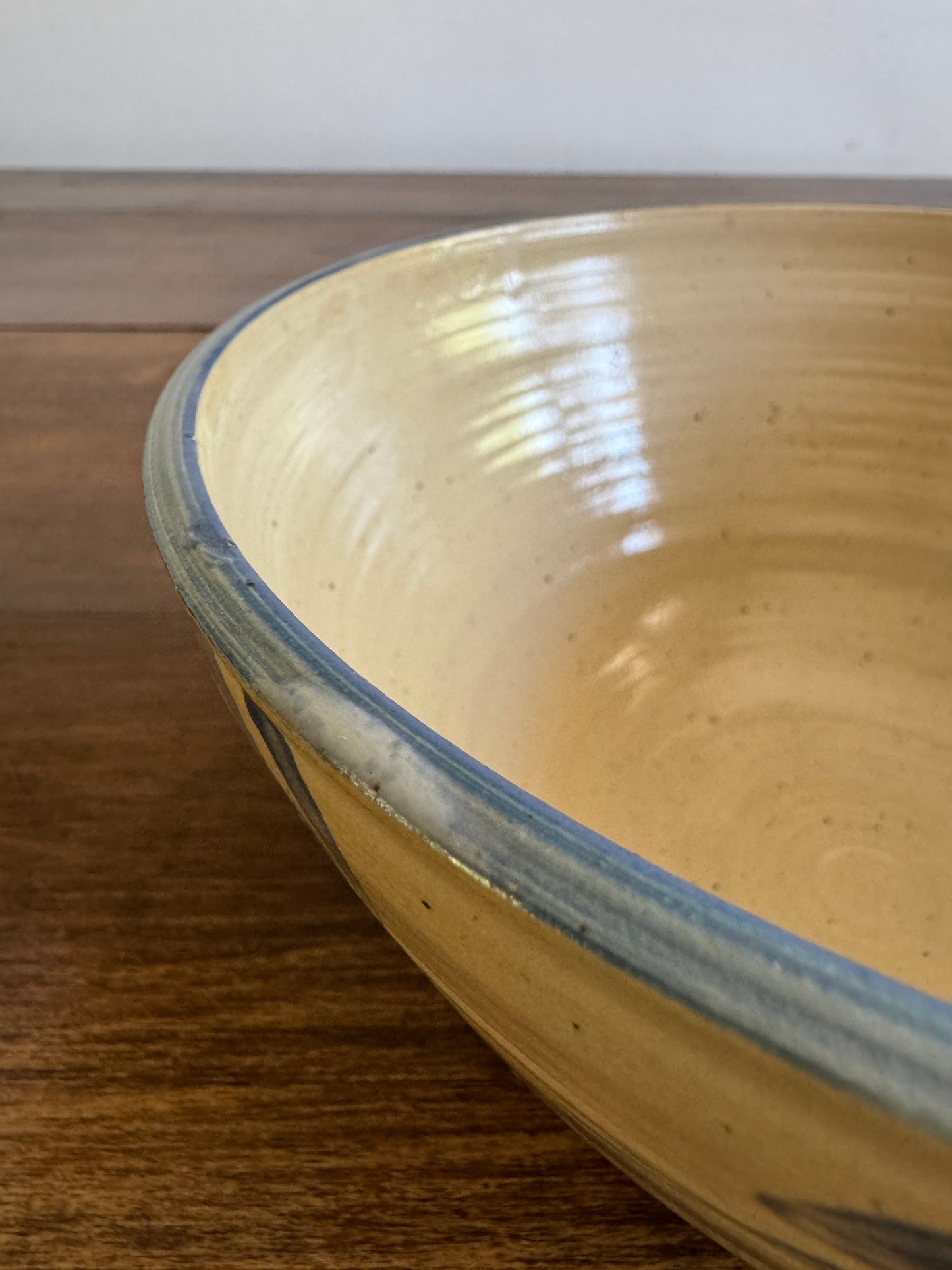 Blue and Cream Pottery Mixing Bowl with Lovely Flower Detailing