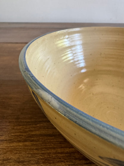 Blue and Cream Pottery Mixing Bowl with Lovely Flower Detailing