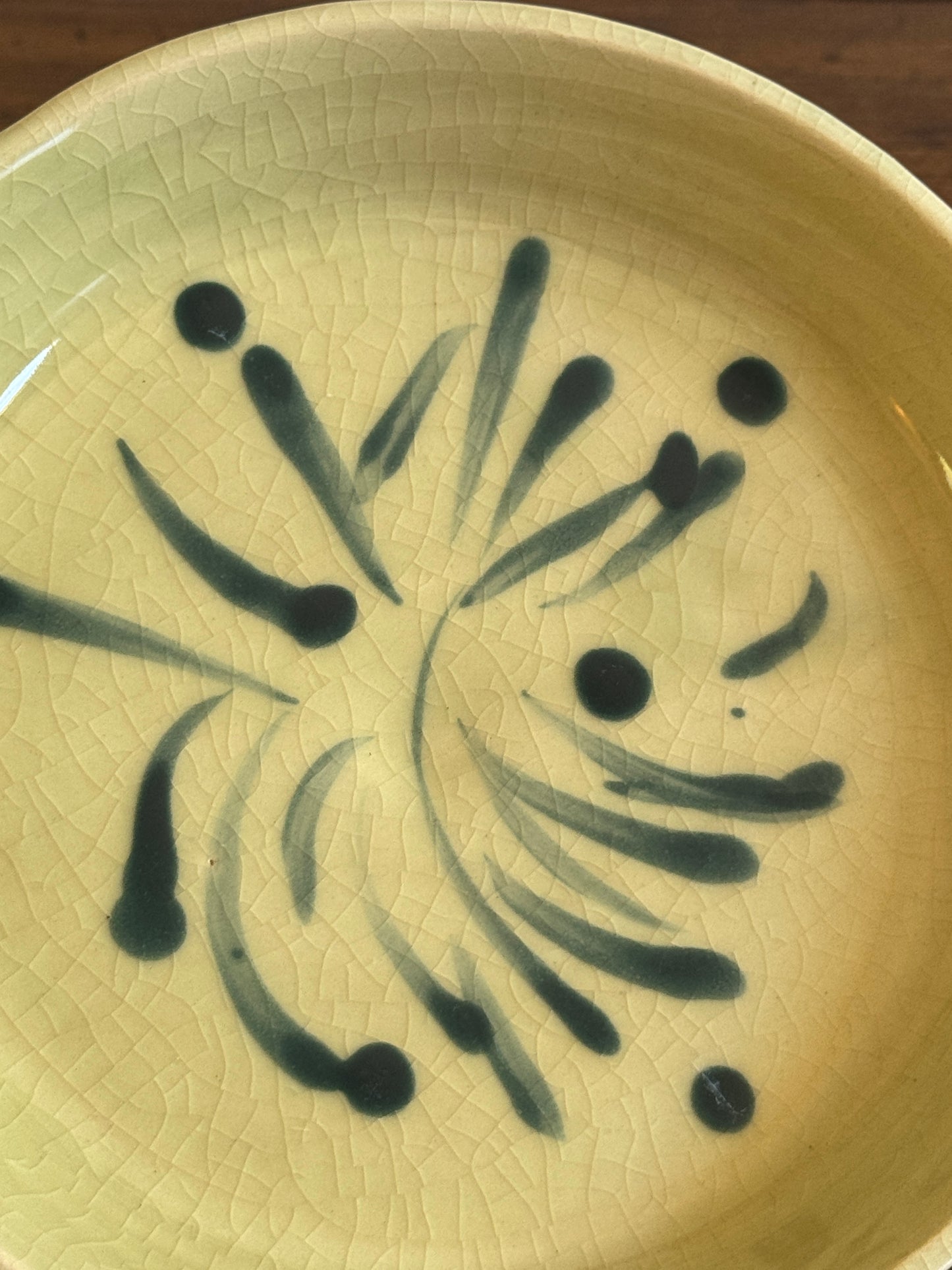 Green and Blue Firework Print Shallow Pottery Bowl