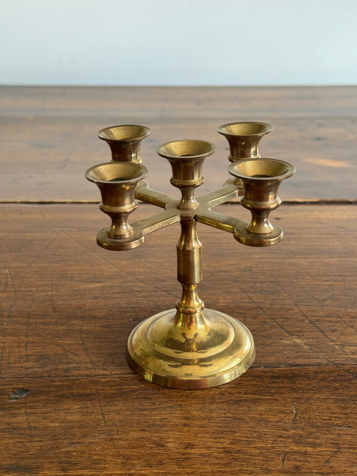 Vintage Brass Small Candelabra with Five Candle Holders