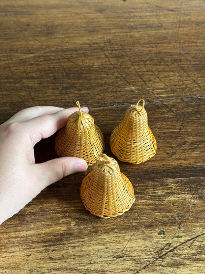 Set of Three Wicker Bells with Woven Bell Clapper and Loop Top