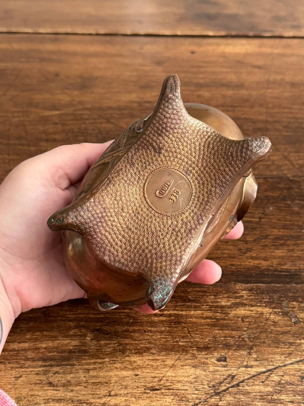 Vintage Art Nouveau Style Ornate Copper-Tone Trinket Dish With Leaf Design