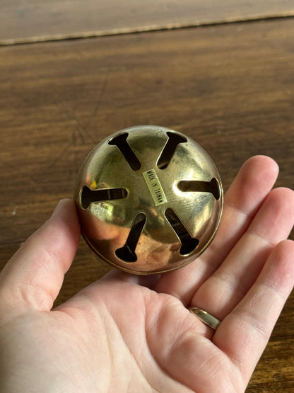 Vintage Brass Holiday Bell Ornament with Faux Holly Decor