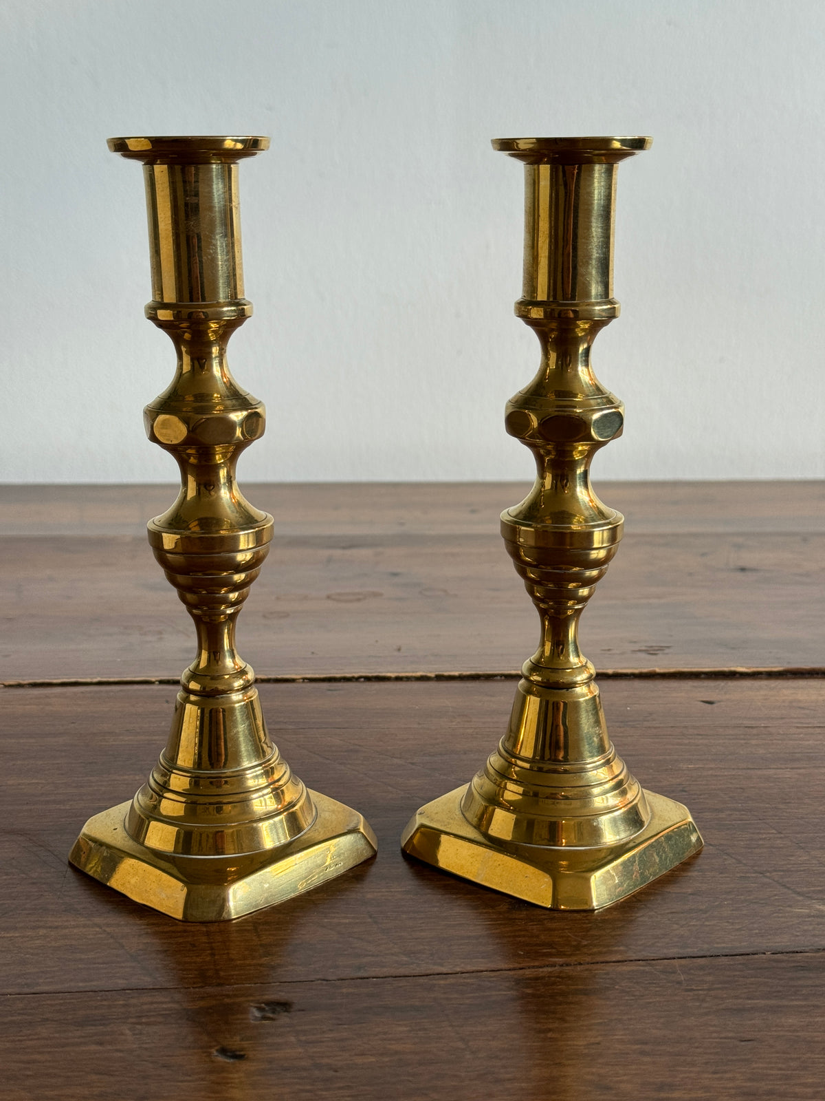 Vintage Brass Beehive Style Pair of Candlesticks
