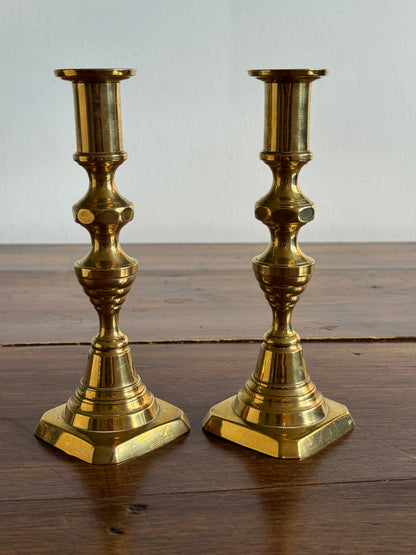 Vintage Brass Beehive Style Pair of Candlesticks