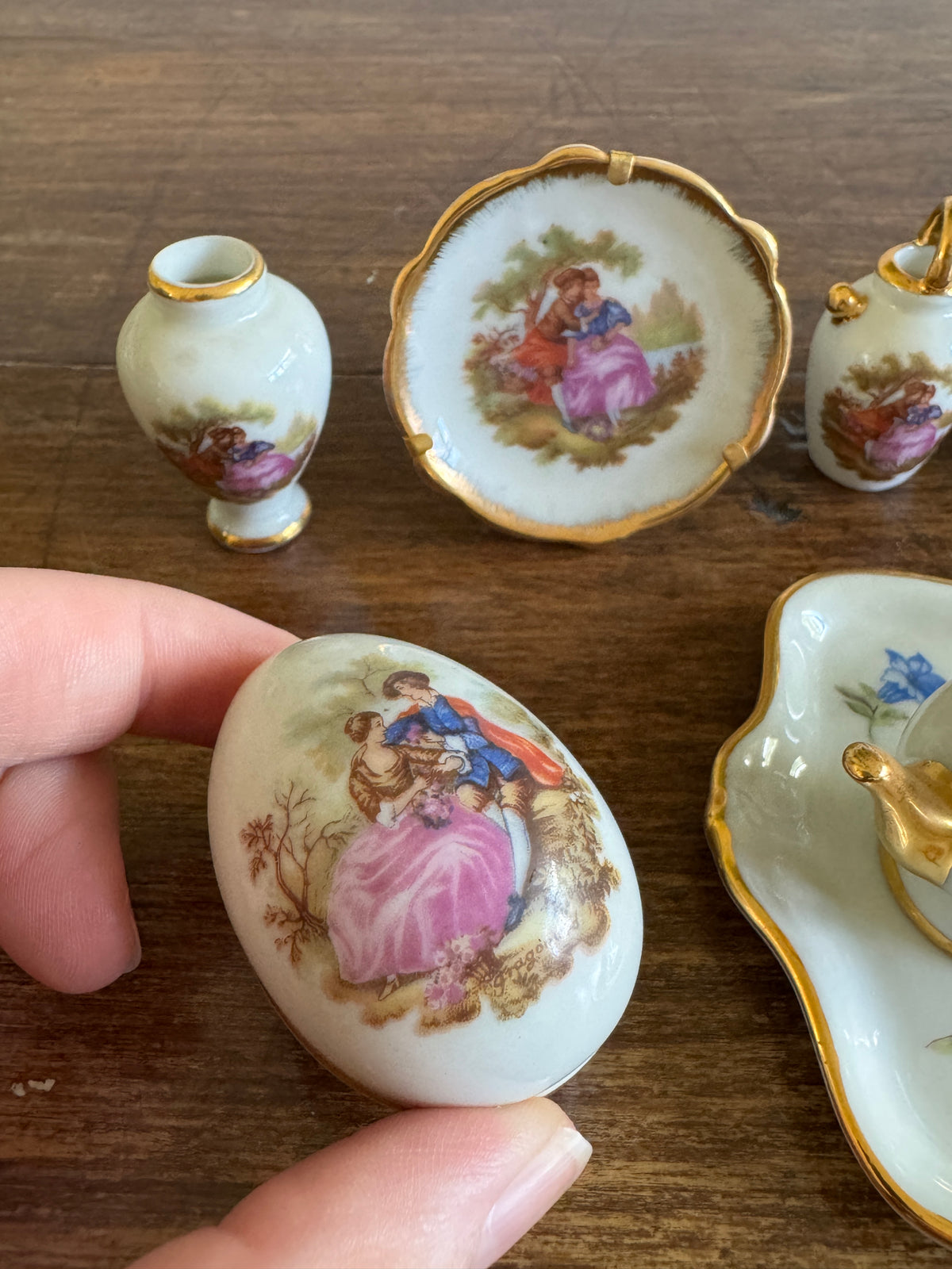 Vintage Limoges France Mixed Miniature Set - Trinket Dish, Tea Set, Vase, Doll House Minis, Plate